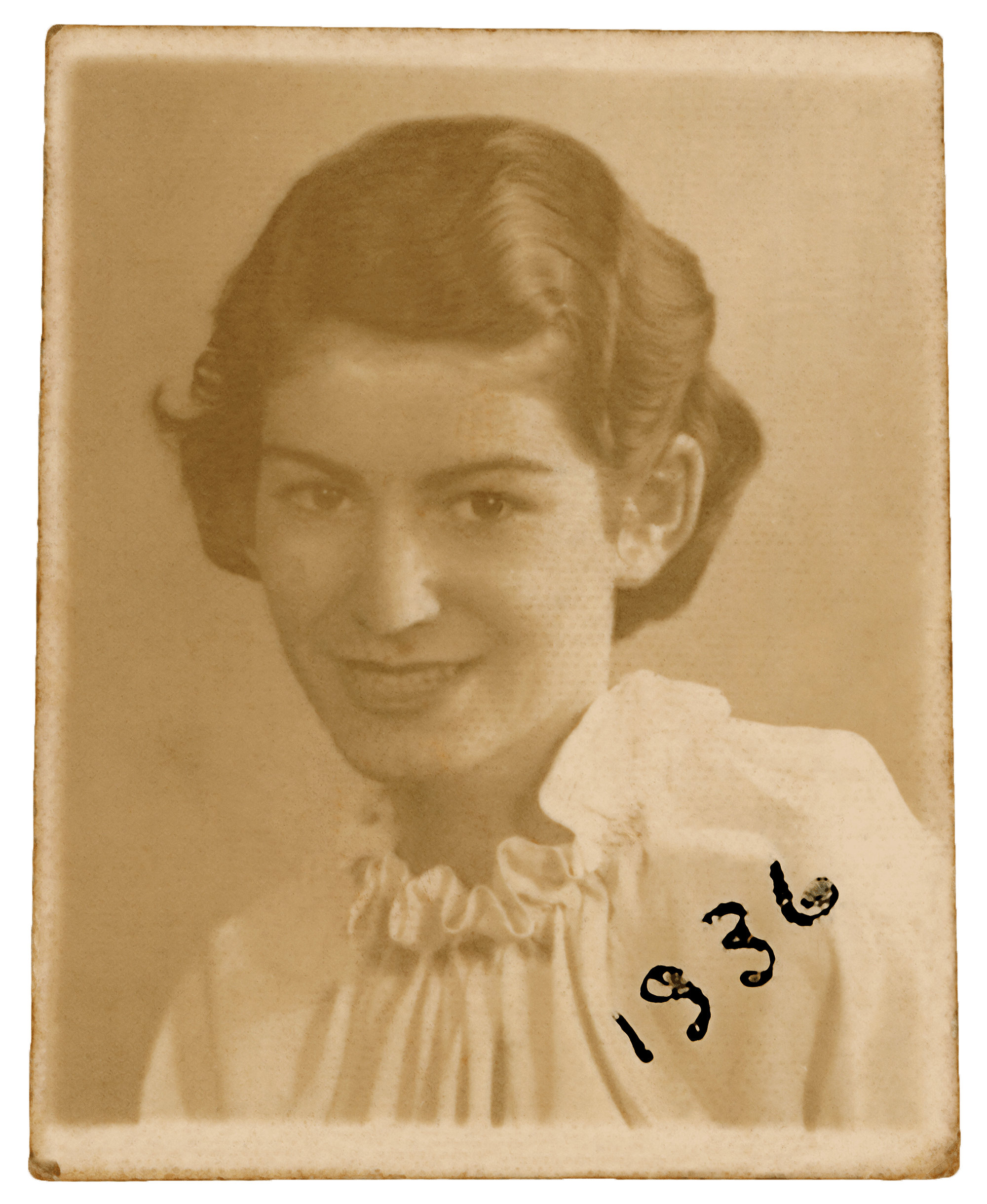 Retrato em preto e branco da Ded&eacute;. Est&aacute; escrito a m&atilde;o 1936.